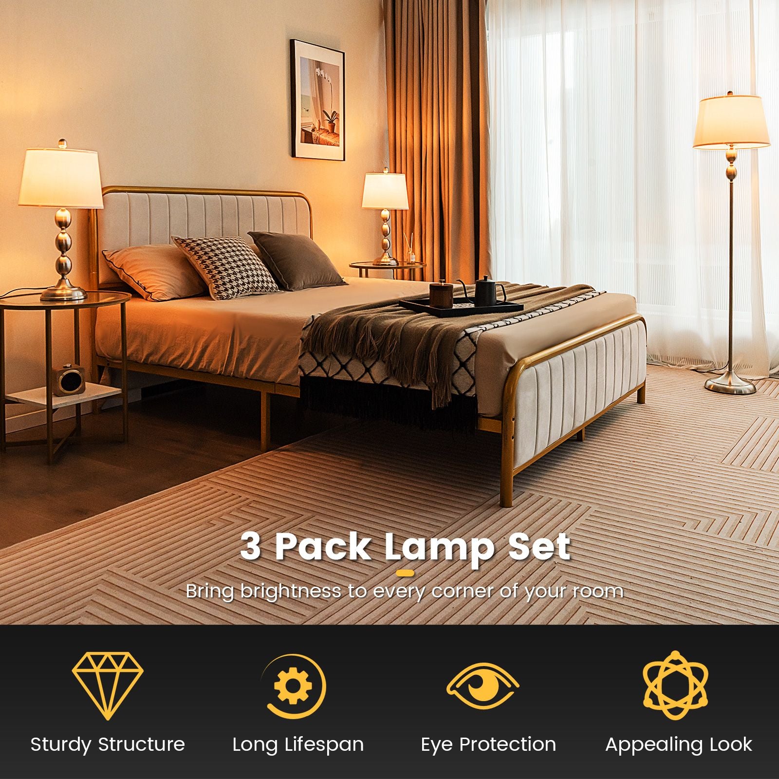 3-Piece Table and Floor Lamp Set with Eye-Care Shade – Elegant and Functional Lighting Solution