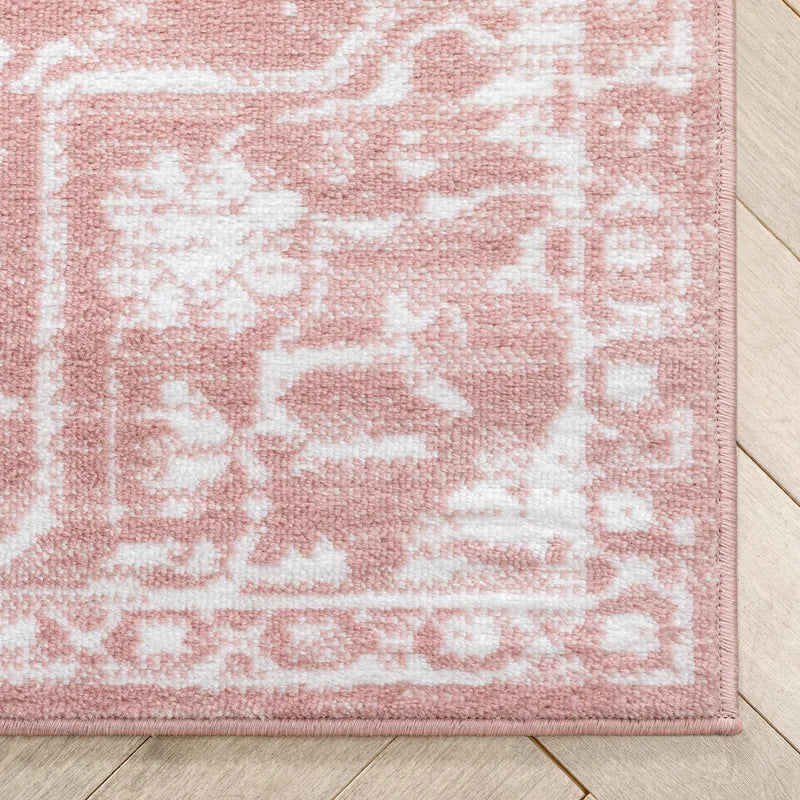 Dazzle Blush Pink & White Disa Vintage Medallion Soft Area Rug