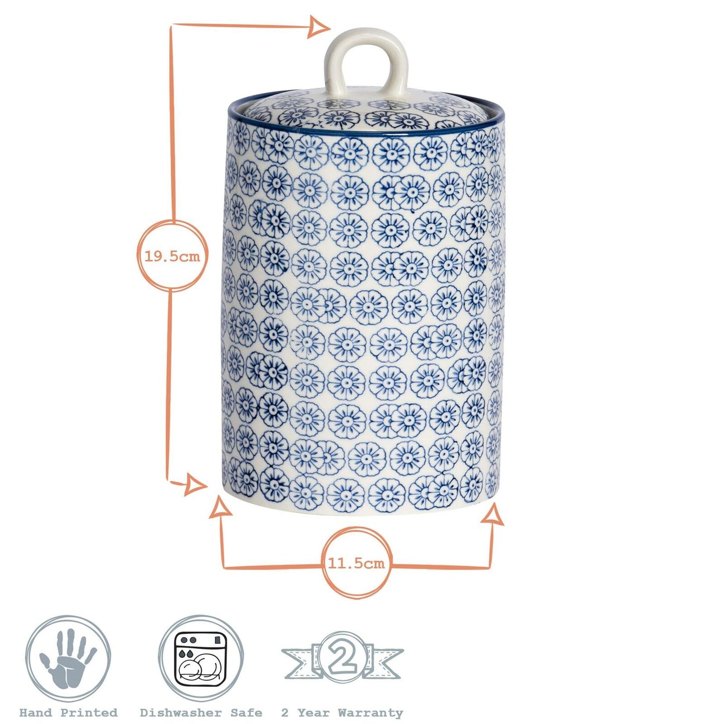 Hand-Printed Kitchen Canisters Tea/Coffee/Sug