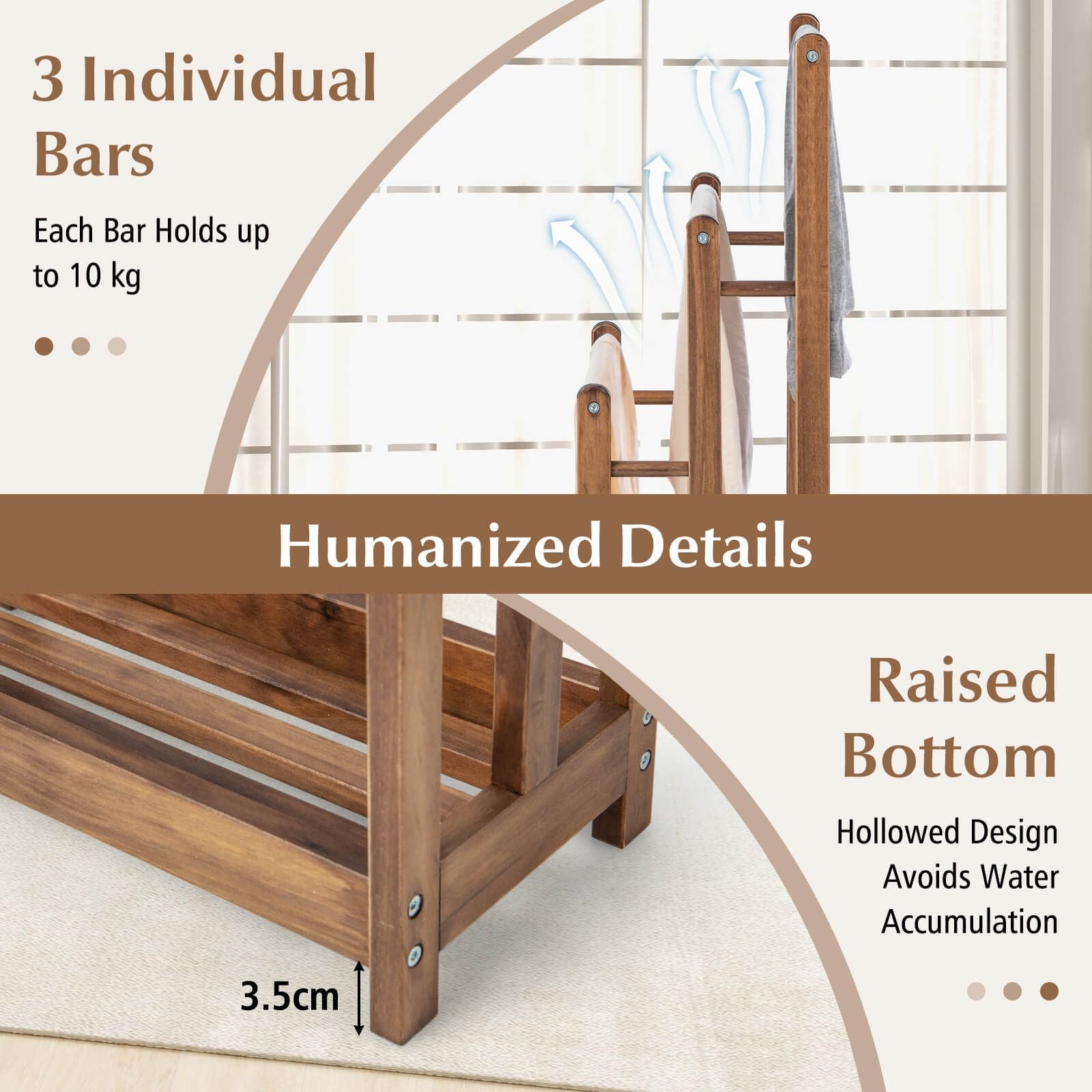 Freestanding Wood Towel Rack with 3 Bars and Bottom Storage Shelf – Elegant and Functional