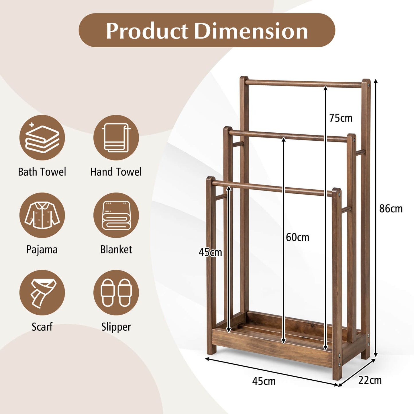 Freestanding Wood Towel Rack with 3 Bars and Bottom Storage Shelf – Elegant and Functional