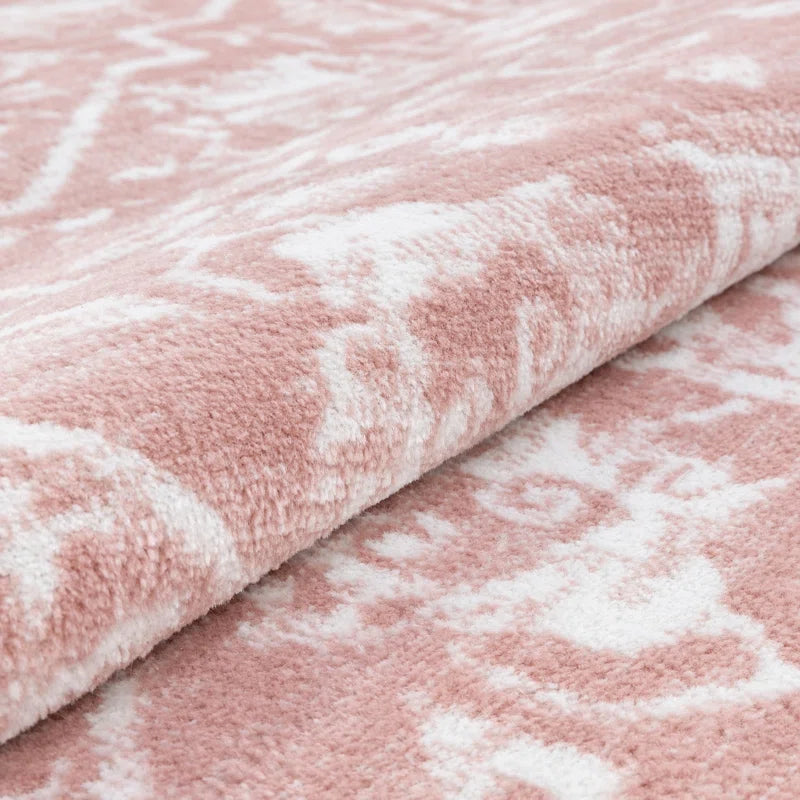 Dazzle Blush Pink & White Disa Vintage Medallion Soft Area Rug