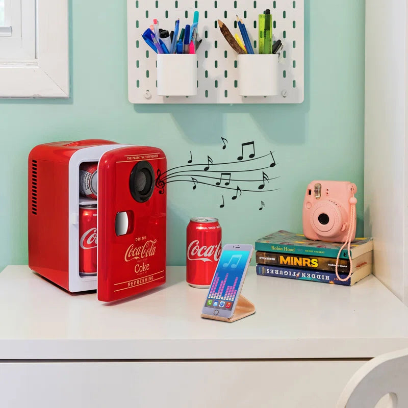 Red Retro Coca-Cola 4L Mini Fridge with Built-In Wireless Speaker