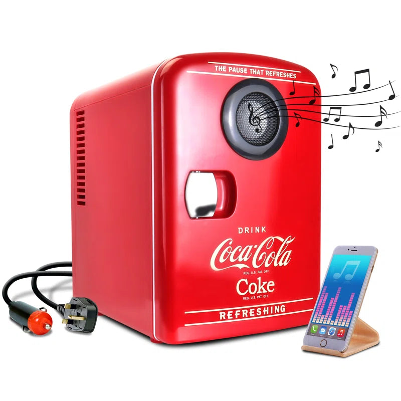 Red Retro Coca-Cola 4L Mini Fridge with Built-In Wireless Speaker