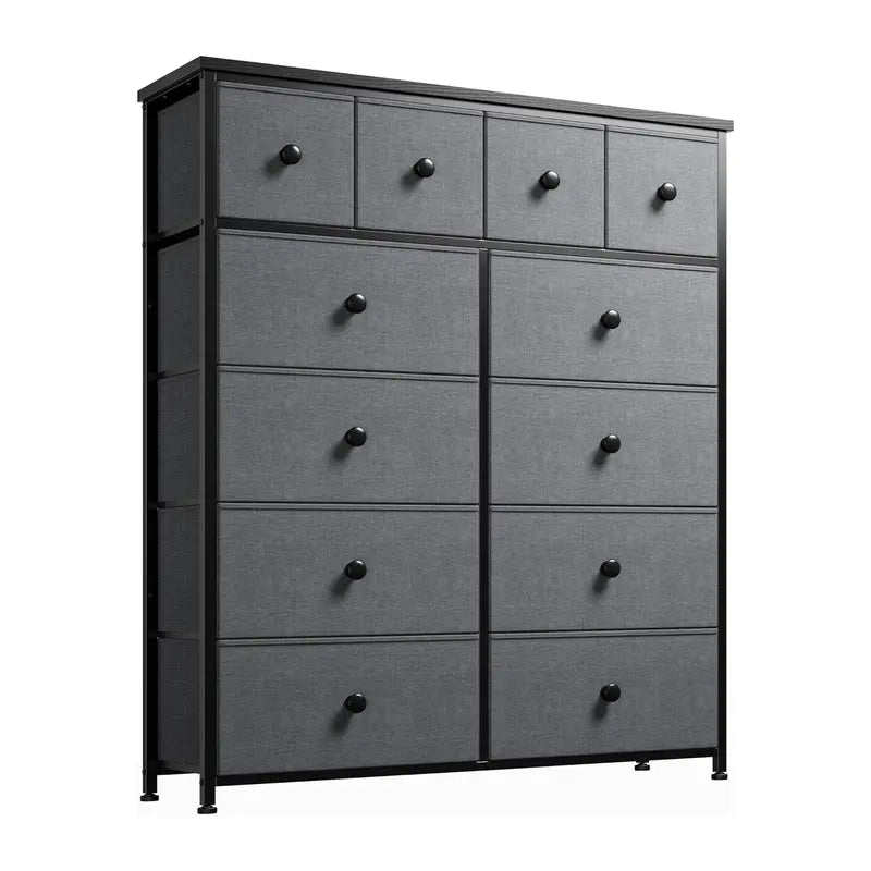 Raybee 12-Drawer Dresser with Wooden Top & Metal Frame – Fabric Storage Organizer for Bedroom, Closet, or Living Room