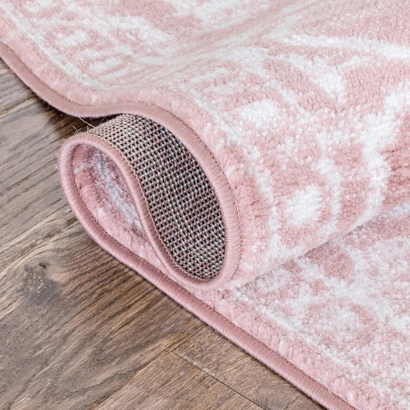 Dazzle Blush Pink & White Disa Vintage Medallion Soft Area Rug