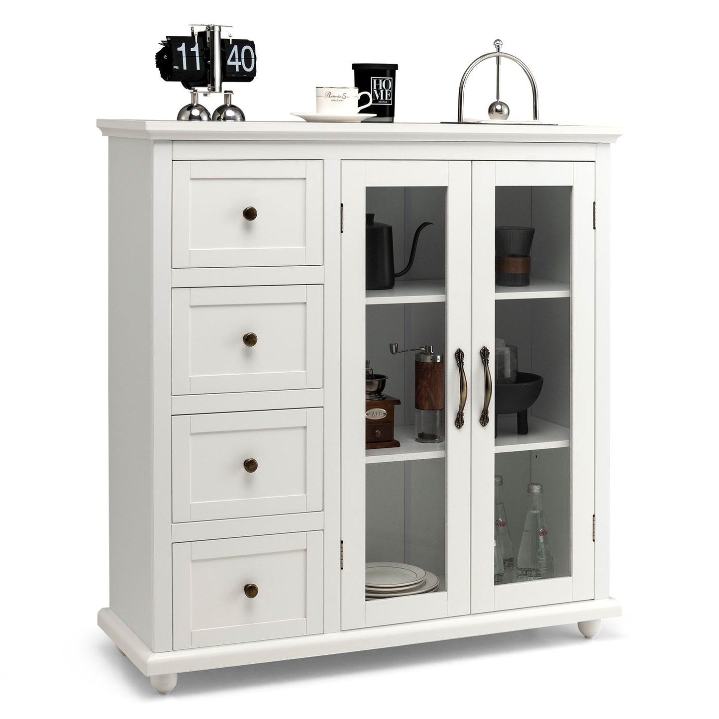 Buffet Sideboard with Glass Doors, 4 Drawers, and Adjustable Shelf – Stylish Storage Solution