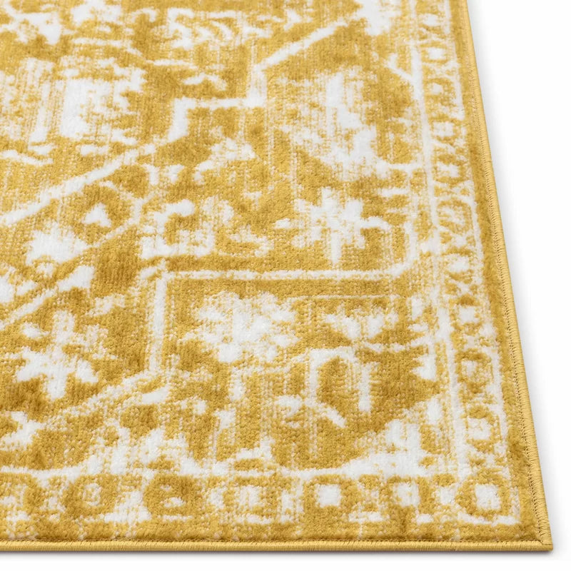 Dazzle Gold & White Disa Vintage Medallion Soft Rug – Classic Design with Plush Comfort