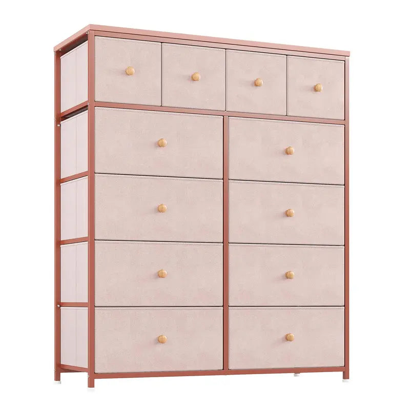 Raybee 12-Drawer Dresser with Wooden Top & Metal Frame – Fabric Storage Organizer for Bedroom, Closet, or Living Room