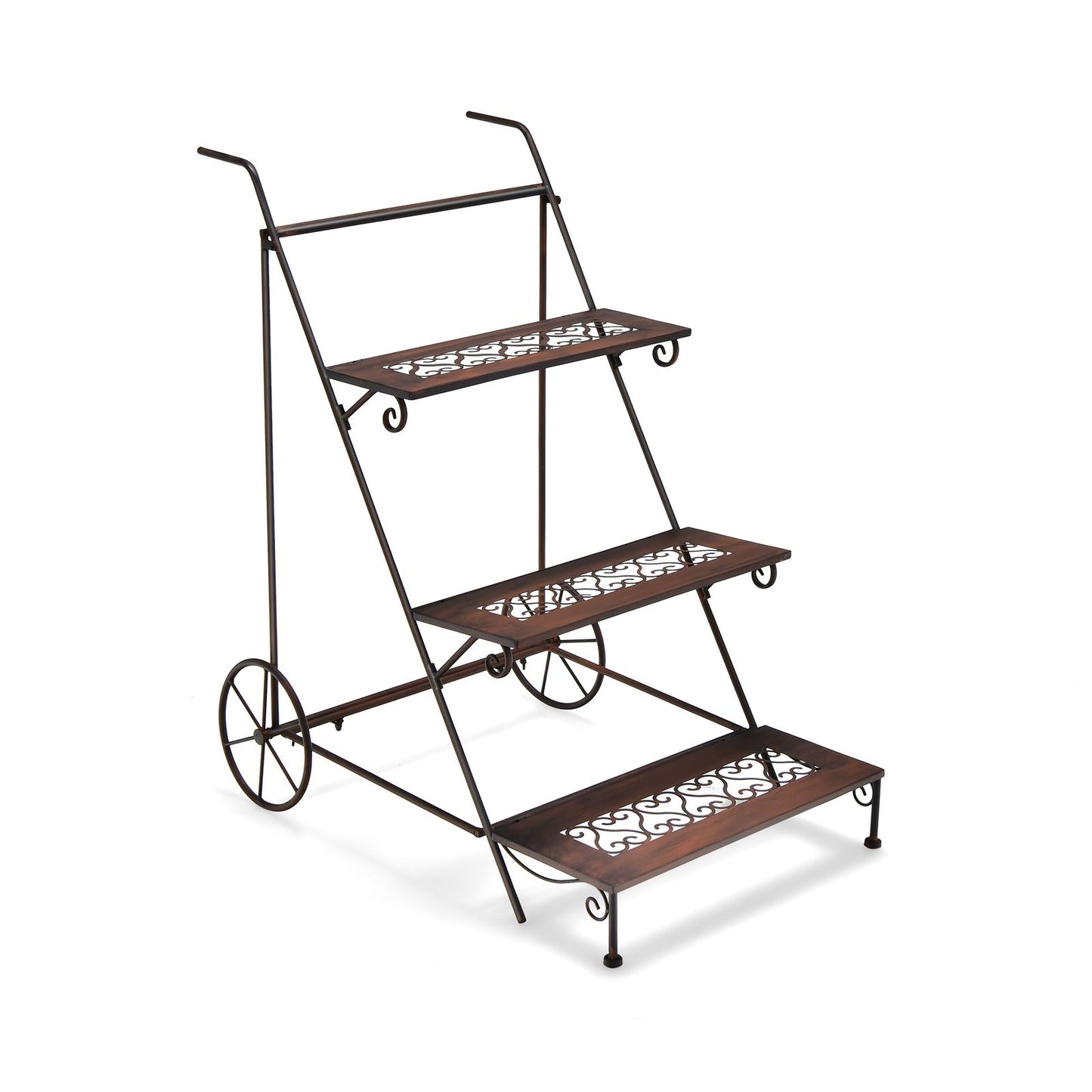 3-Tier Metal Plant Stand with Ladder Design, Wheels, and Handle – Stylish and Mobile