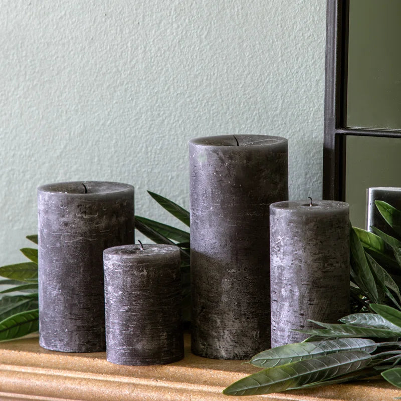 Rustic Slate Pillar Candle – Unscented, Natural Charm for Any Space