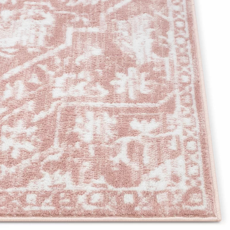 Dazzle Blush Pink & White Disa Vintage Medallion Soft Area Rug