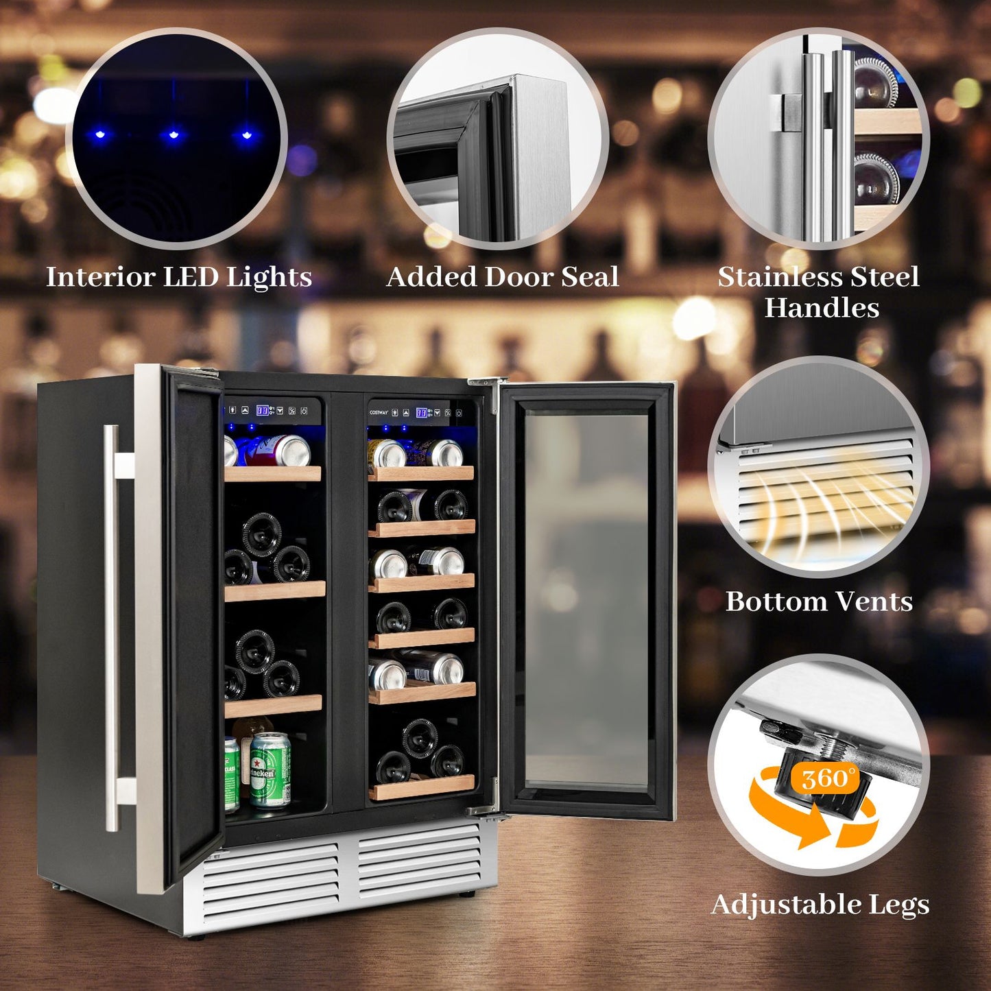 2-in-1 Beverage and Wine Cooler with High-Performance Compressor