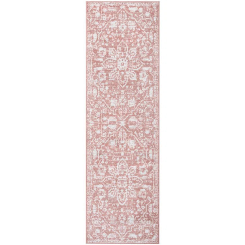 Dazzle Blush Pink & White Disa Vintage Medallion Soft Area Rug