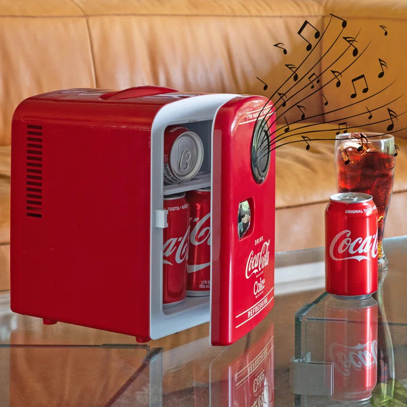 Red Retro Coca-Cola 4L Mini Fridge with Built-In Wireless Speaker