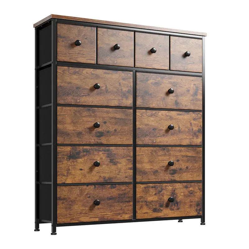 Raybee 12-Drawer Dresser with Wooden Top & Metal Frame – Fabric Storage Organizer for Bedroom, Closet, or Living Room