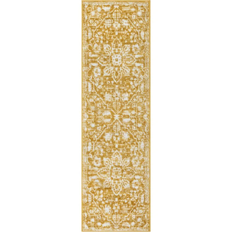 Dazzle Gold & White Disa Vintage Medallion Soft Rug – Classic Design with Plush Comfort