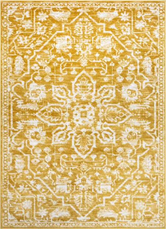 Dazzle Gold & White Disa Vintage Medallion Soft Rug – Classic Design with Plush Comfort