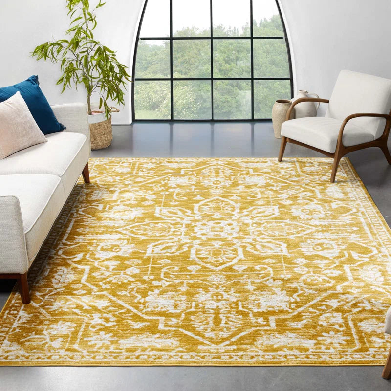 Dazzle Gold & White Disa Vintage Medallion Soft Rug – Classic Design with Plush Comfort