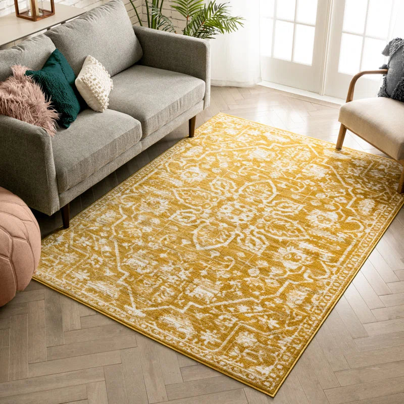 Dazzle Gold & White Disa Vintage Medallion Soft Rug – Classic Design with Plush Comfort