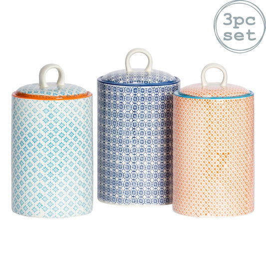 Hand-Printed Kitchen Canisters Tea/Coffee/Sug