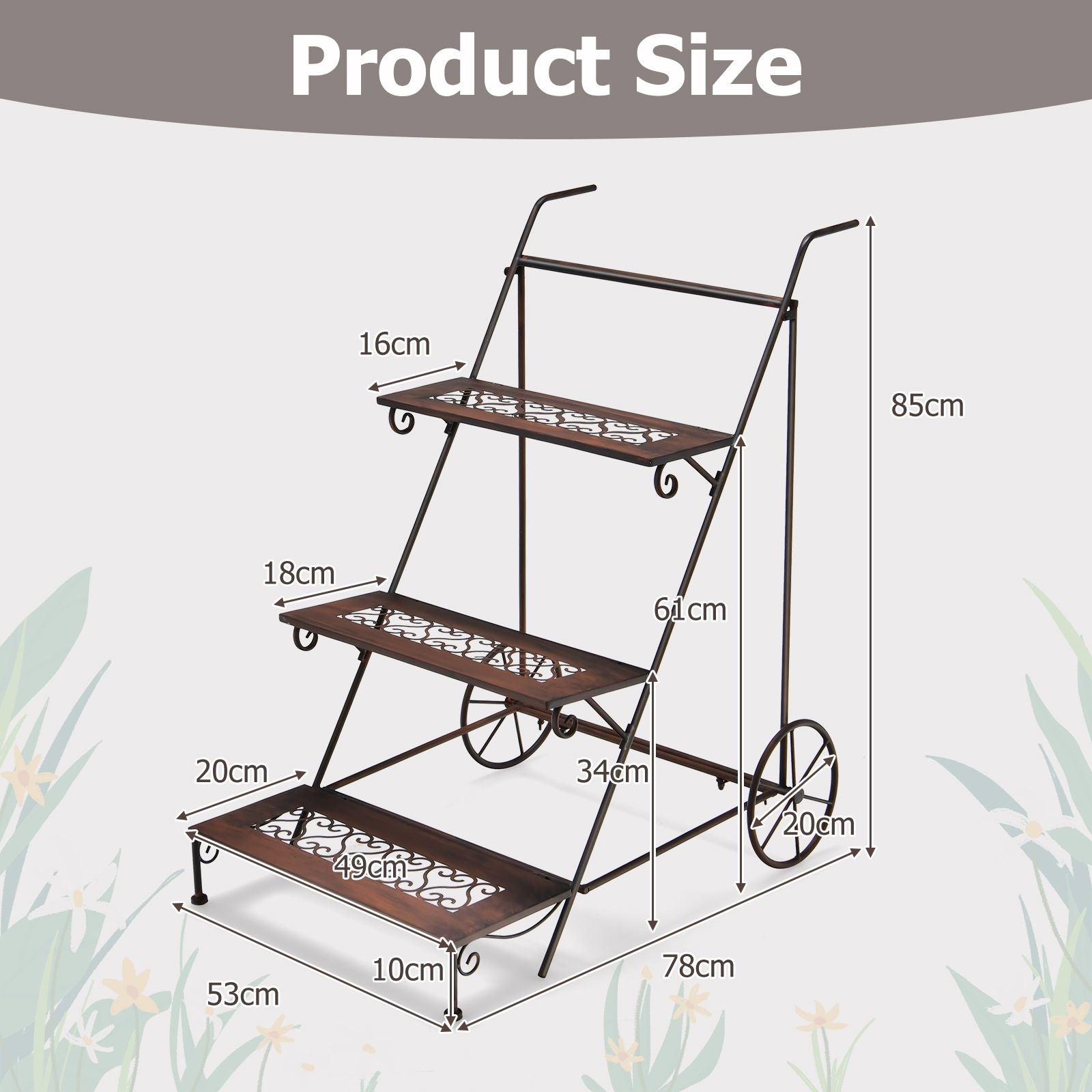 3-Tier Metal Plant Stand with Ladder Design, Wheels, and Handle – Stylish and Mobile