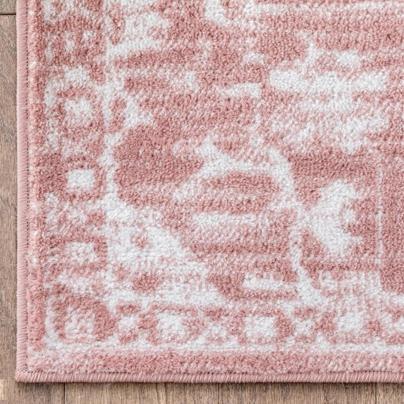 Dazzle Blush Pink & White Disa Vintage Medallion Soft Area Rug