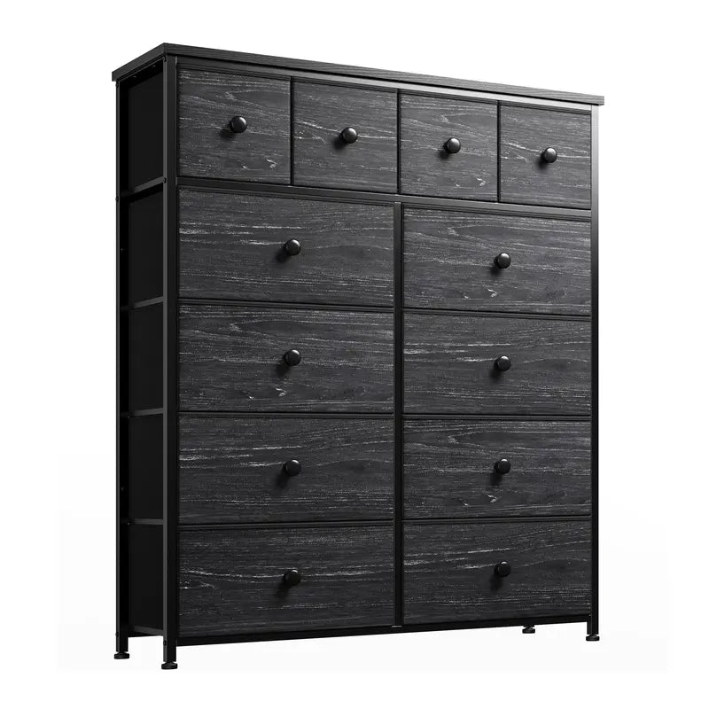 Raybee 12-Drawer Dresser with Wooden Top & Metal Frame – Fabric Storage Organizer for Bedroom, Closet, or Living Room