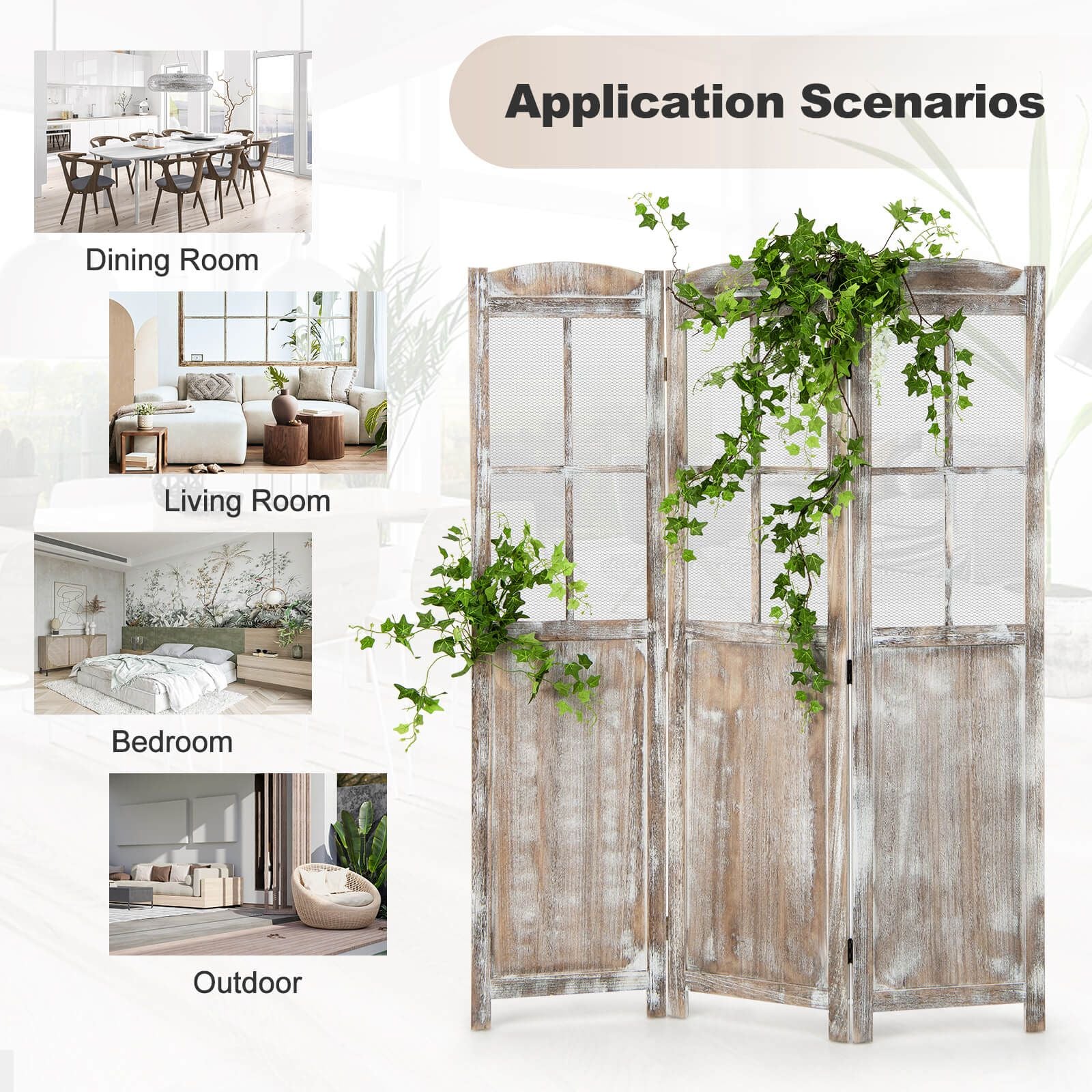 178 cm Retro 3-Panel Room Divider – Elegant Folding Privacy Screen