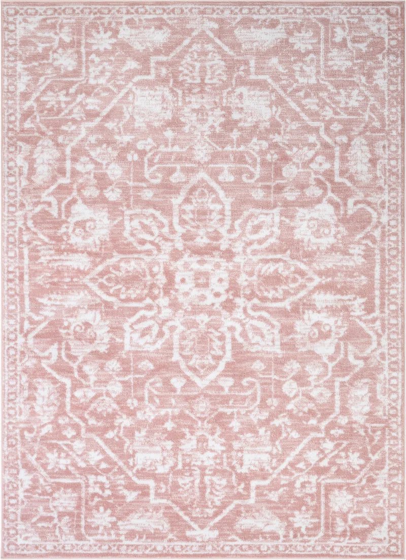 Dazzle Blush Pink & White Disa Vintage Medallion Soft Area Rug