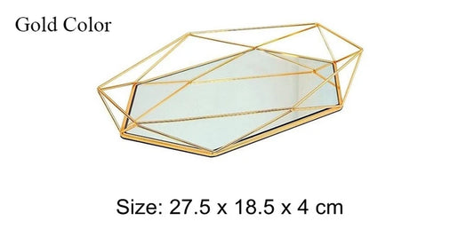 Vintage European Colorful Glass Metal Storage Tray Gold Oval Dotted Fruit Plate Desktop Small Items Jewelry Display Tray Mirror