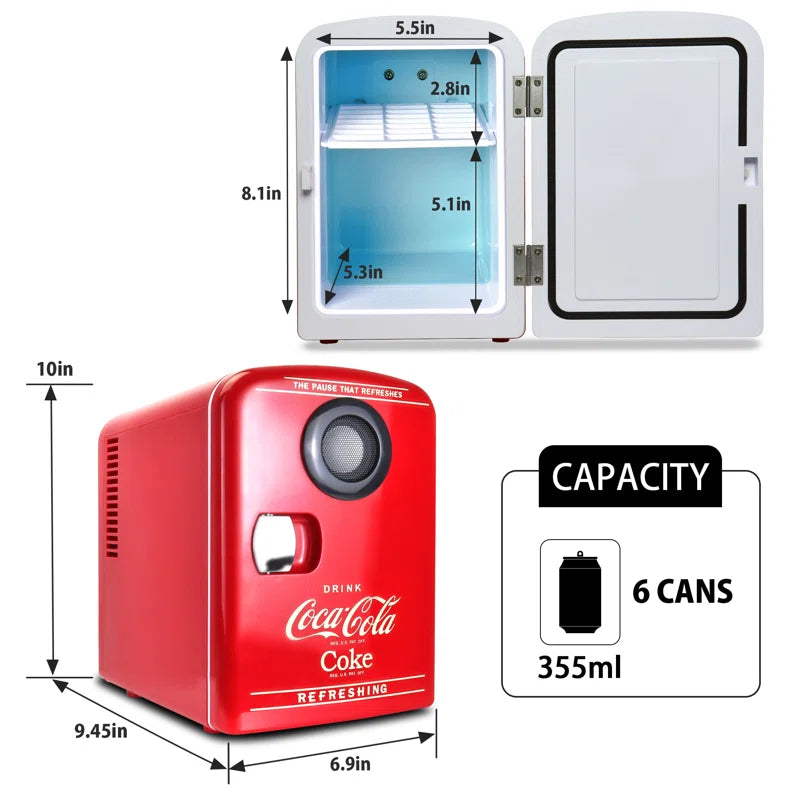 Red Retro Coca-Cola 4L Mini Fridge with Built-In Wireless Speaker