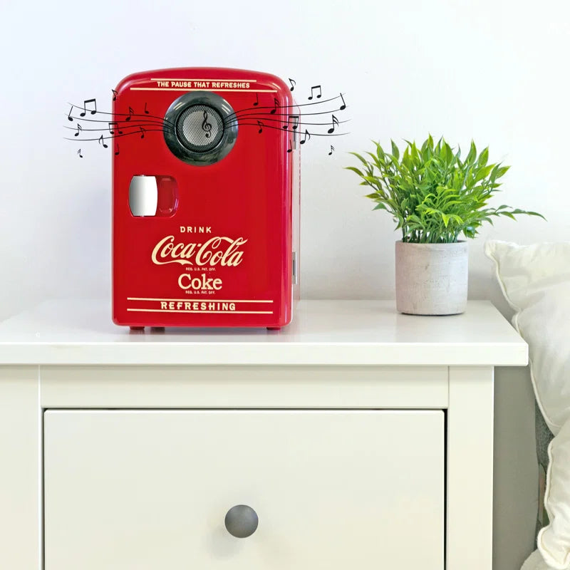 Red Retro Coca-Cola 4L Mini Fridge with Built-In Wireless Speaker