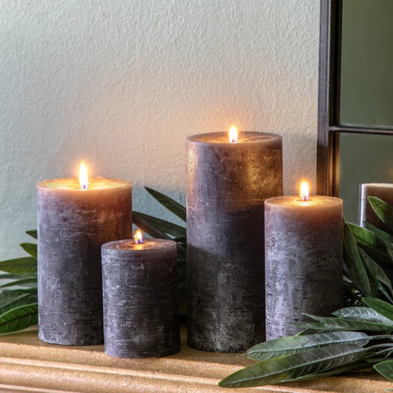 Rustic Slate Pillar Candle – Unscented, Natural Charm for Any Space