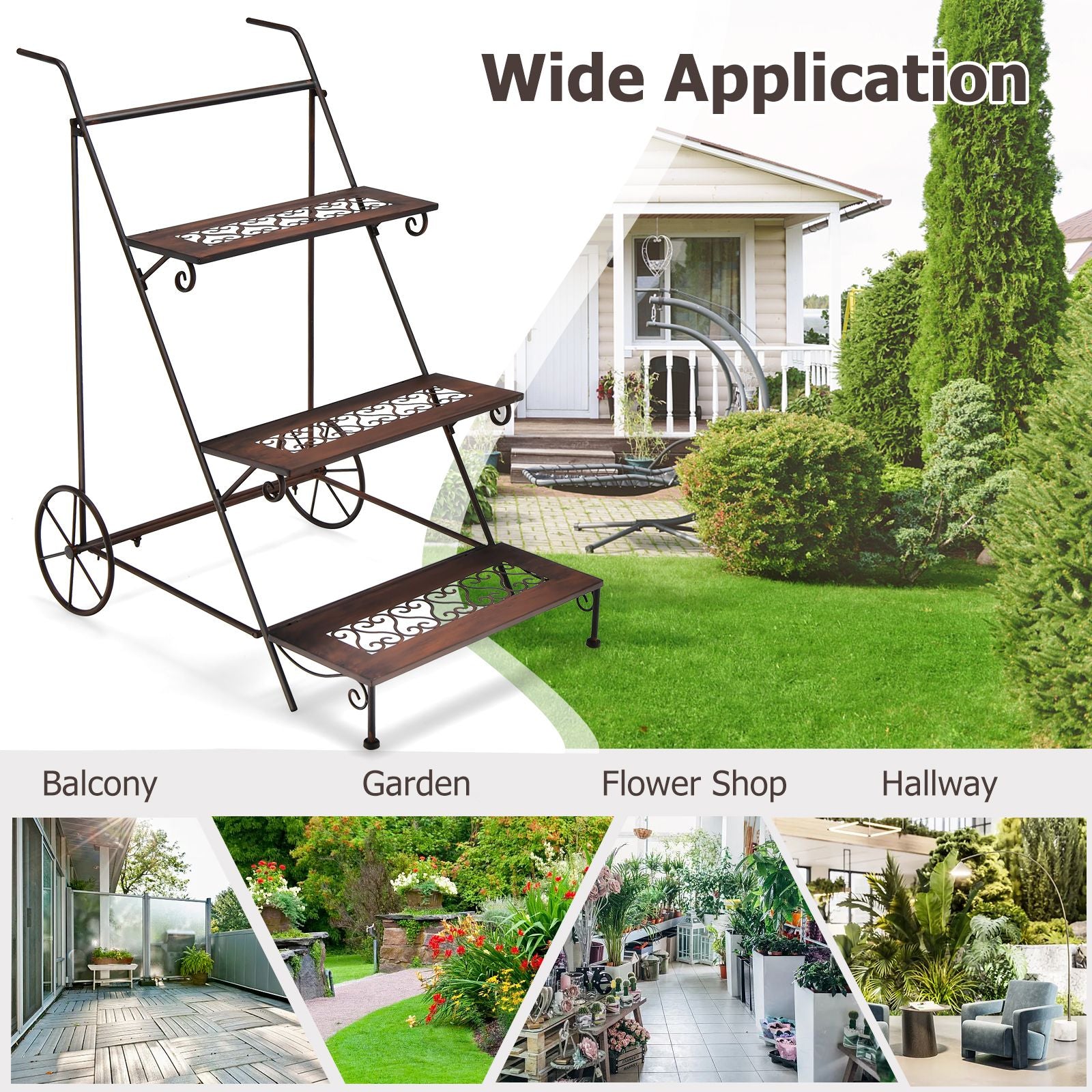 3-Tier Metal Plant Stand with Ladder Design, Wheels, and Handle – Stylish and Mobile